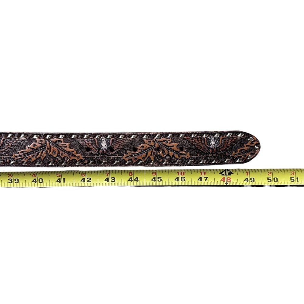 Vintage Leather Belt Eagle Leaf Western Personalized Ron Size 44 Handmade Retro - Picture 9 of 9